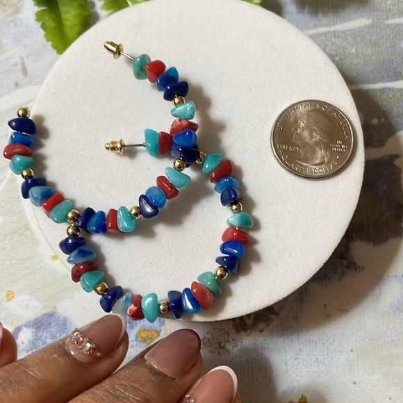 Colorful Beaded Hoop Earrings - Picture 13 of 14